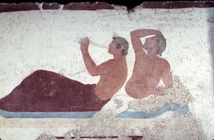 Peinture grecque de la Tombe du Plongeur, Paestum, 480 av. J.-C. Scène de banquet, Italie - Unknown